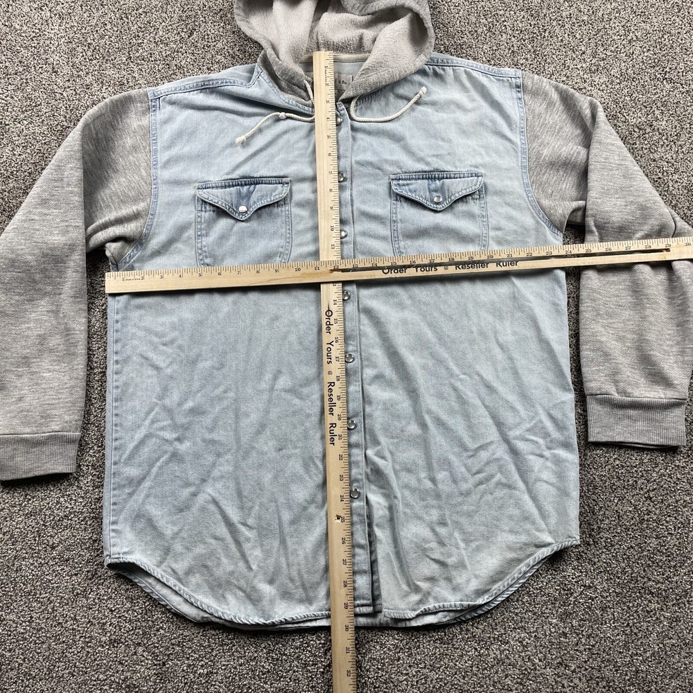 VINTAGE Anchor Blue Shirt Size Large Denim Shacket Hoodie‎ Pearl Snap Y2K Washed - Picture 5 of 8